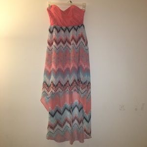 Pink and blue strapless dress